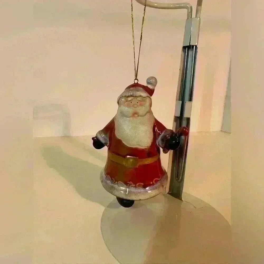 Santa Bell Ceramic Ornament With Clapper -4”
